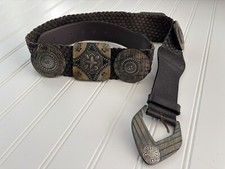 Chico  s Braided Leather Medallion Statement Wide Belt Size M Made In India