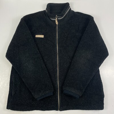 VINTAGE Columbia Jacket Mens Extra Large Black Deep Pile Fleece Full Zip Skiing