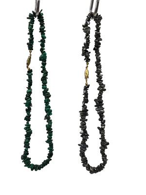 HEMATITE AND MALACHITE CHIP NECKLACE WITH JEWELRY CLASP CM 45 EXTENDED