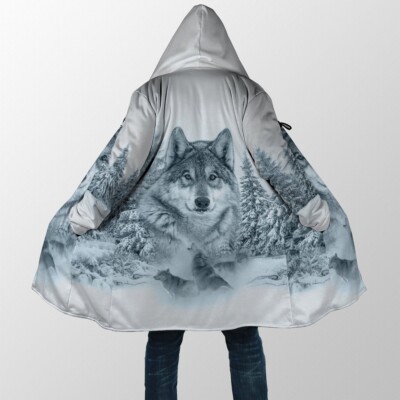 Snow Wolves Native American 3D Over Printed Hooded Cloak Coat