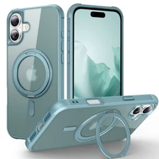 For iPhone 16e 16 Pro Max 15 14 13 12 Magnetic Translucent Case Ring Stand Cover