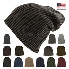 Two Tone Slouchy Knit Beanie Warm Winter Skater Ski Hat Men's Boy Women's Unisex