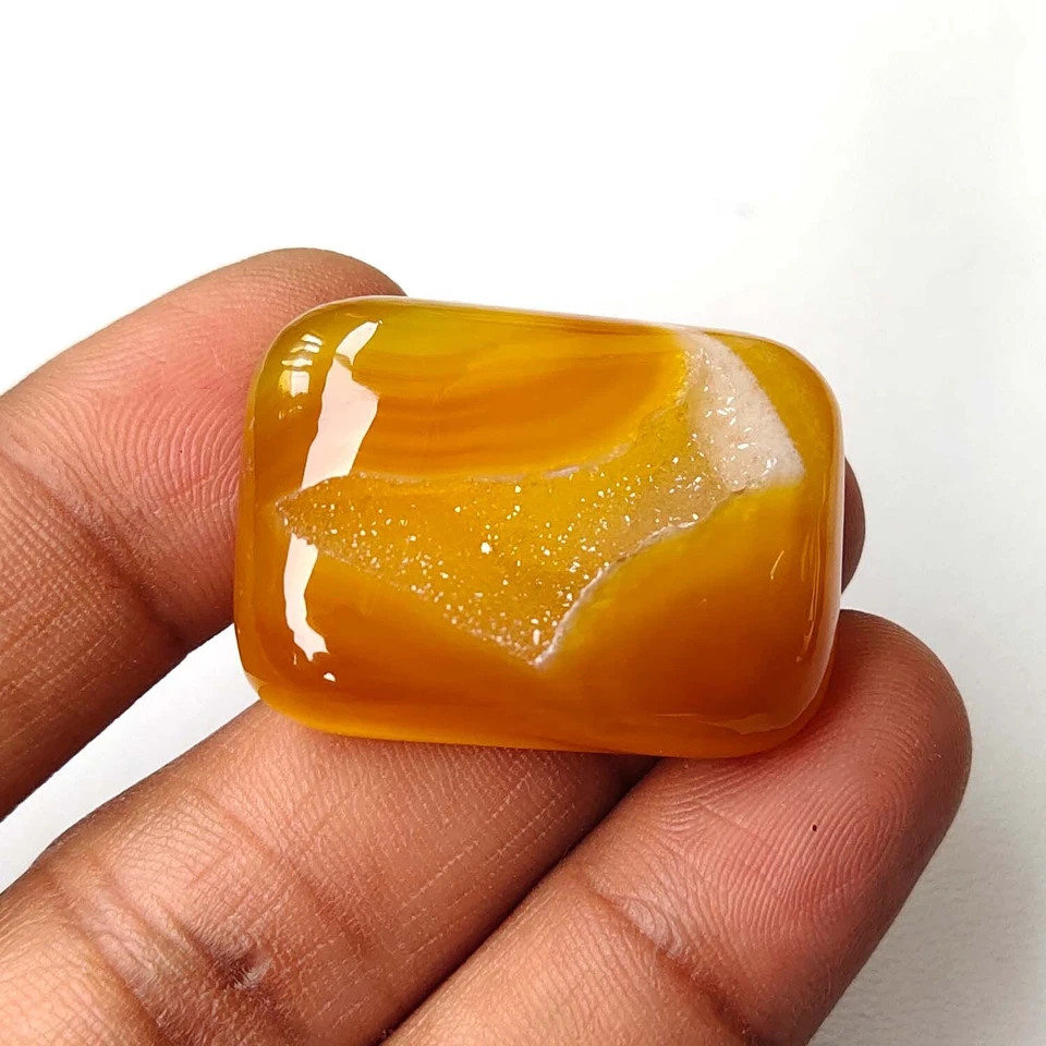 Cojín cabujón druzy ágata de ónix natural piedras preciosas amarillas sueltas 70 quilates OZ-316 Foto 4 de 4