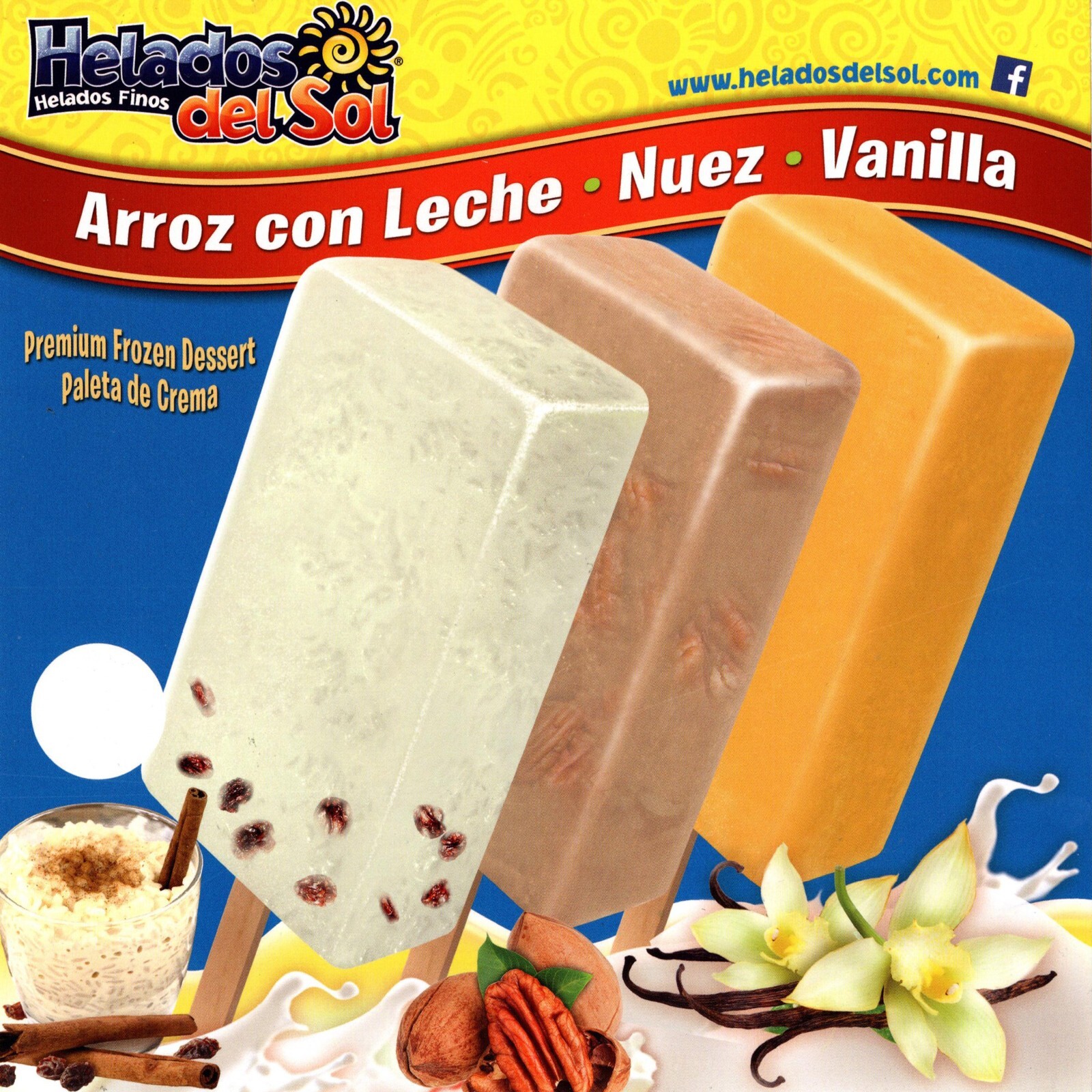 Pegatina Helados del Sol Arroz con leche, nuez, vainilla 8"x8"