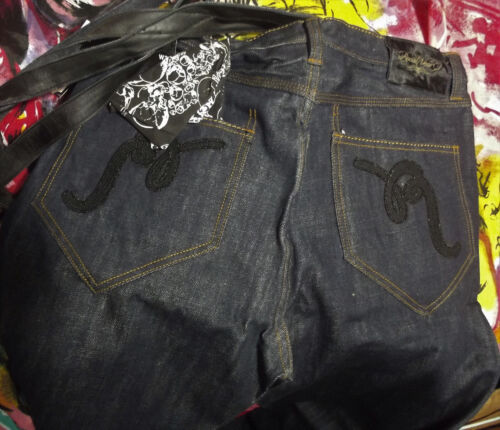 NEW MEN'S ROCA WEAR R1007 J21C SKULLS INDIGO DENIM JEANS W/SUSPENDERS 40 - Picture 2 of 6