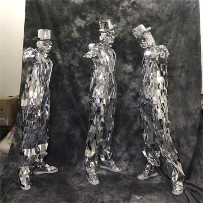 Mirror Clothing Suit Silver/Golden Stage Performance Popping Costume W/ Shoes