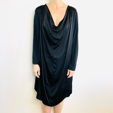Primness Size 2 (10 12) Black Silk Cotton Cowl Neck Drape Dress Designer