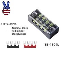 4 Positions Terminal Block Barrier Strip Dual Row Screw 15A with Cover US 5Sets