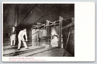 Allegany PA~Window Glass Factory Interior~Worker Partly Finished Cylinder~c1905
