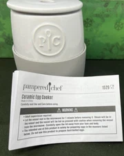 PAMPERED CHEF Ceramic EGG COOKER w Lid & INSTRUCTIONS 1529 No Box