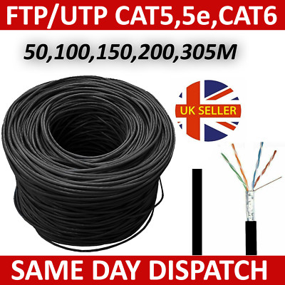 50.100.200 M CAT5e, CAT6 Netzwerkkabel UTP FTP Ethernet Patch Roll LAN Außenbereich UK
