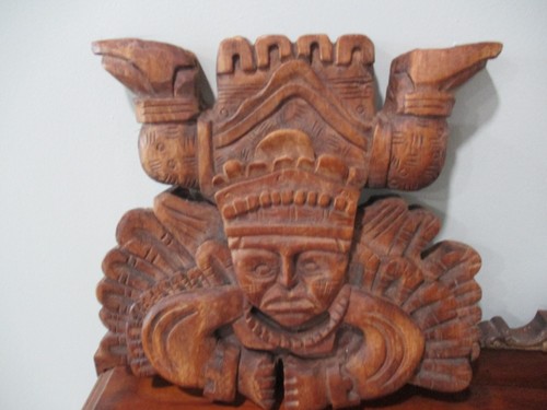hand carved Aztec Goddess Mother of Earth Artist signed LCC wood sculpture