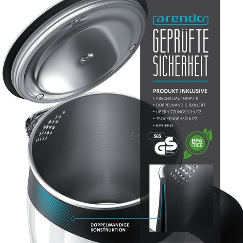 Arendo Single Wasserkocher mit Temperaturwahl |0,5l | 1100 W| Reise Wasserkocher - Bild 2 von 5