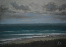 Cloudy Sky Ocean Grey Clouds Storm Original Pastel Drawing 11 1/2 x 8 1/4 in