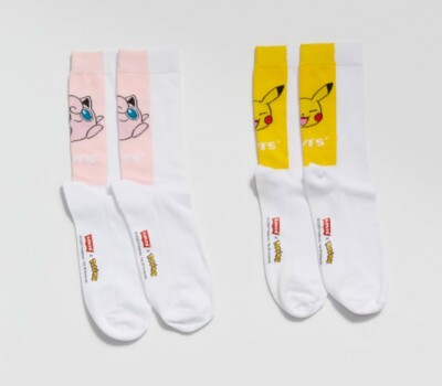  RARE  LEVI'S x POKEMON Socks Pikachu & Jigglypuff 2-Pack Socks M/L *NEW W/TAGS*