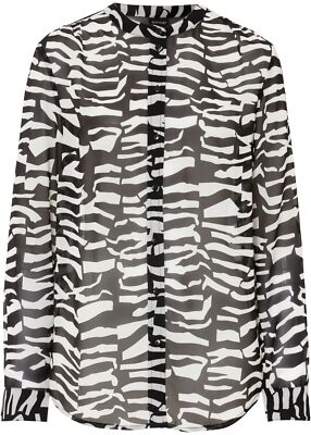 Neu Trendige Chiffon-Bluse Gr. 40 Wollweiß Schwarz Zebra Damen Hemd Tunika