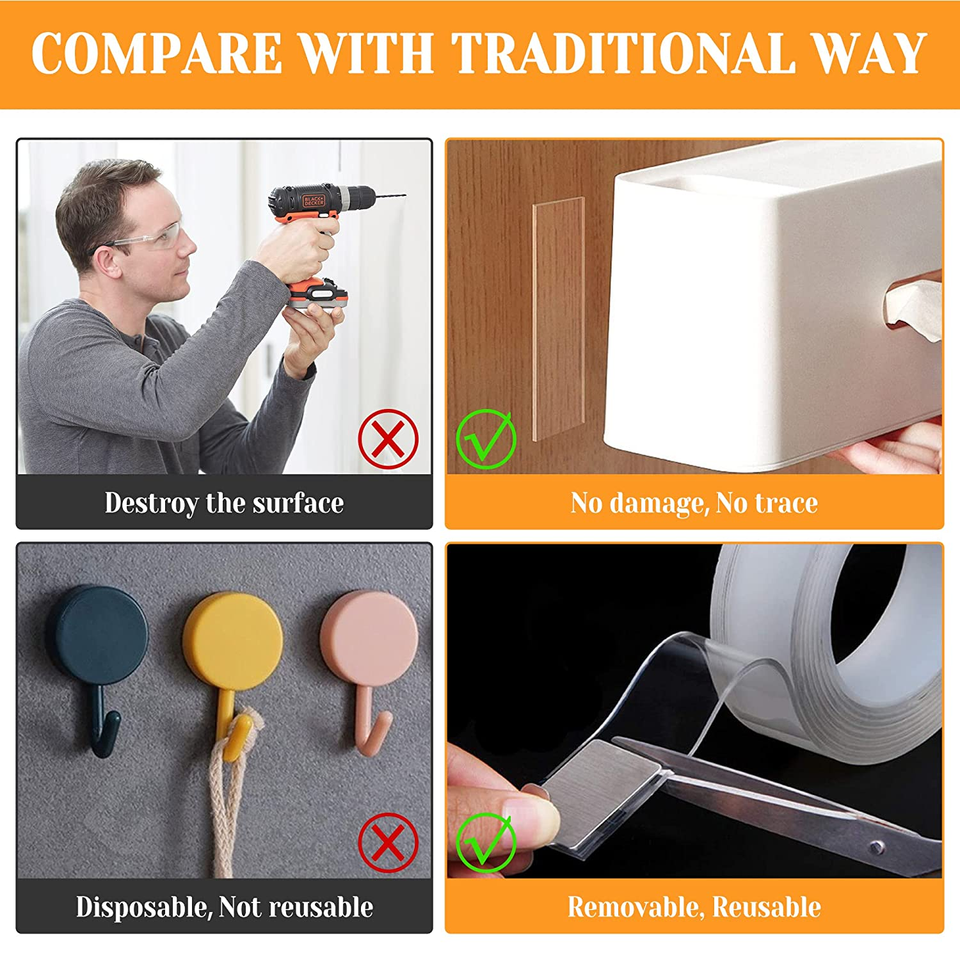 Double Sided Tape for Walls Removable Poster Tape Mount Tape Heavy Duty
