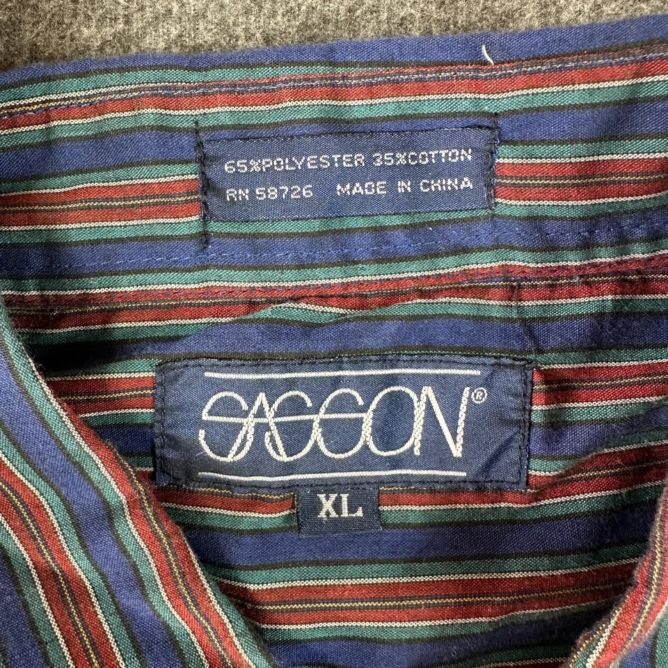 Vintage Sasson Pearl Snap Shirt Mens XL Extra Large Blue Red Stripe Long Sleeve - Image 3 of 4