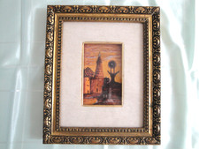 quadro miniatura piccolo mulino olio su tela, cornice in legno con  foglia oro