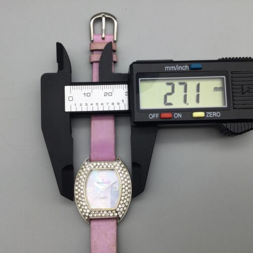 Peugeot Watch Women 27mm Silver Tone Pink Dial MOP Bling Leather New Battery - Picture 15 of 17