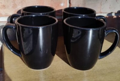 Royal Norfolk Stoneware Classic Cafe Black Set Of 4 Mugs 12 Oz Traditional