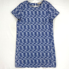 Loft Womens 14 Sheath Dress Blue White Marled Pattern Short Sleeves Knee Length