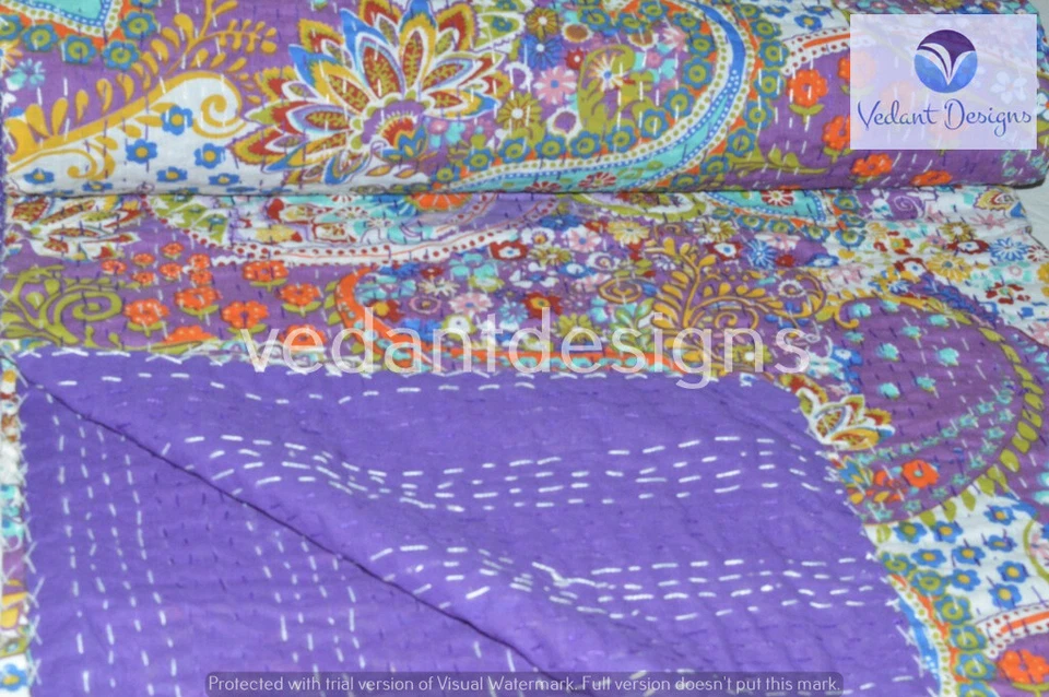 Colcha reversible de algodón doble hecha a mano india de cachemira Kantha edredón Foto 4 de 4