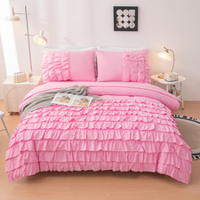 Pink Comforter Set Twin, 5-Piece Bed in a Bag Twin for Teen Girls, Pink Ruffle B
