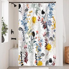 Floral Shower Curtain Yellow and Blue Wild Flower Shower Curtain Set for Bath...