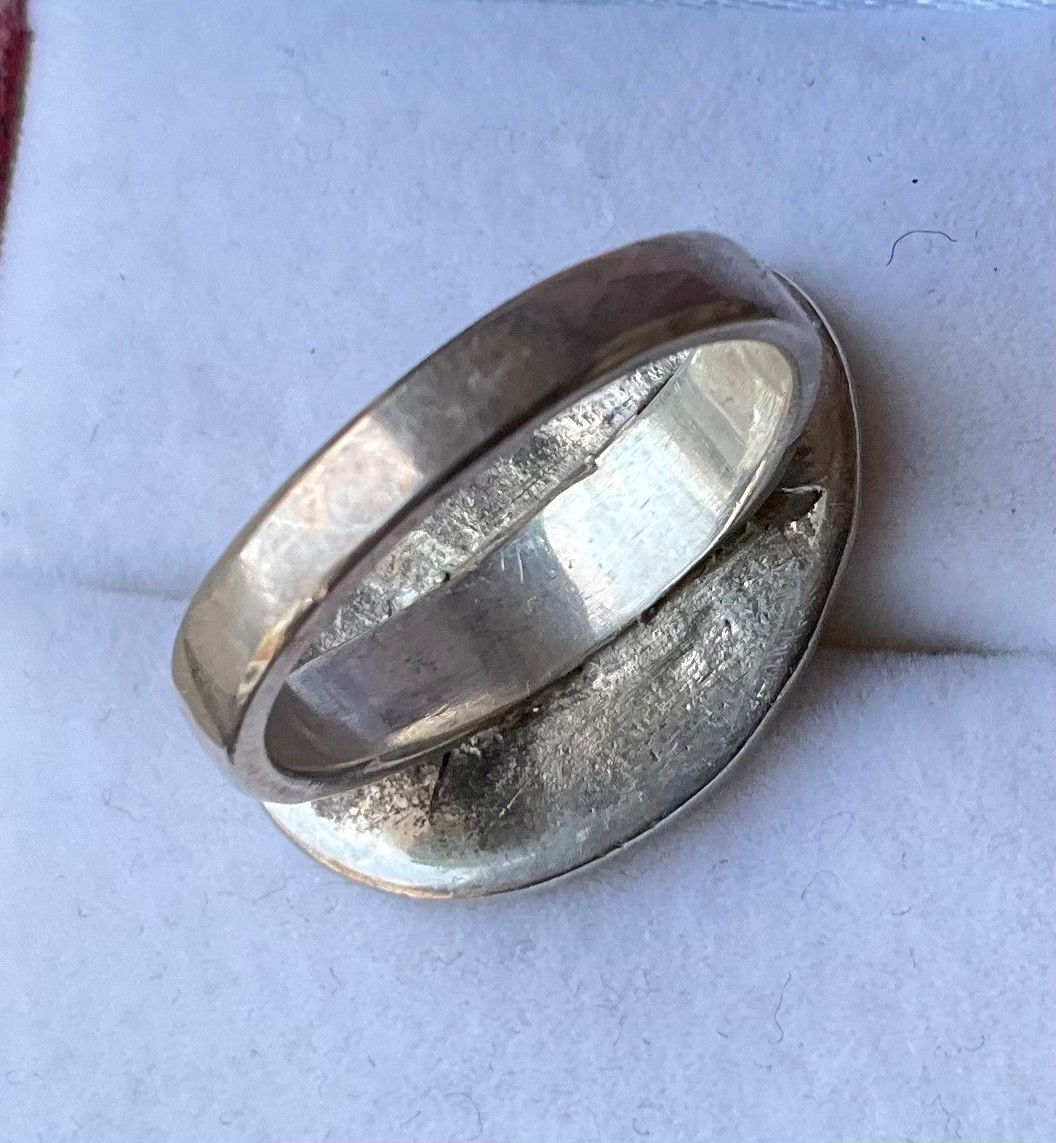 Vintage Solid STERLING RING Size 7 SHELL MOSAIC P… - image 8