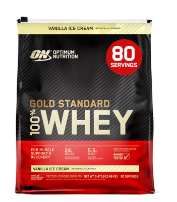Optimum Nutrition, Gold Standard 100% Whey, Vanilla Ice Cream, 5.64 lbs.