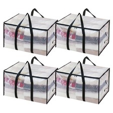 SDLDEER 4 Pack Moving Storage Bags with Zips, 94L Clothes 4 Pack, Transparent