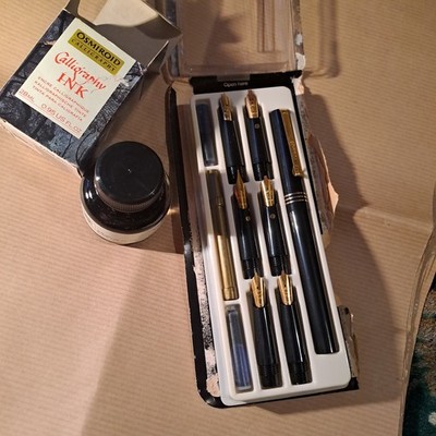 Vintage Osmiroid Füllfederhalter Kalligraphie zum Aufschrauben und 6 Bits 22k plattiert 