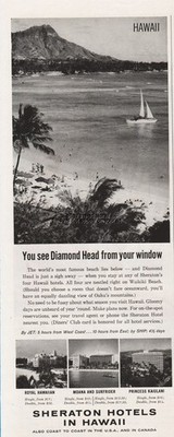 1960 Sheraton Hotels Hawaii Royal Hawaiian Moana Surfrider Princess Kaiulani Ad