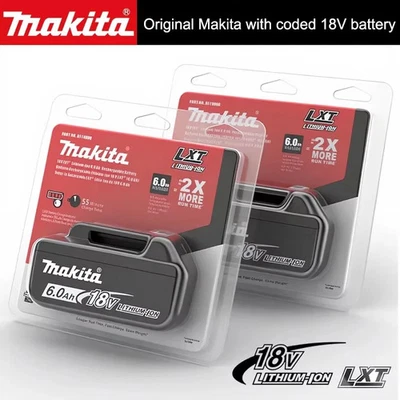 2x Genuine Makita 6ah 18v Power Tool Battery BL1860B 18V Li-lon Battery-black