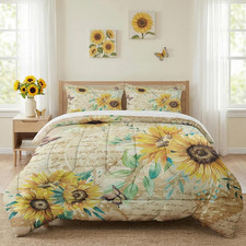 Rustic Sunflower King Comforter Set with 2 Pillowcases for Cozy Bedroom Decor