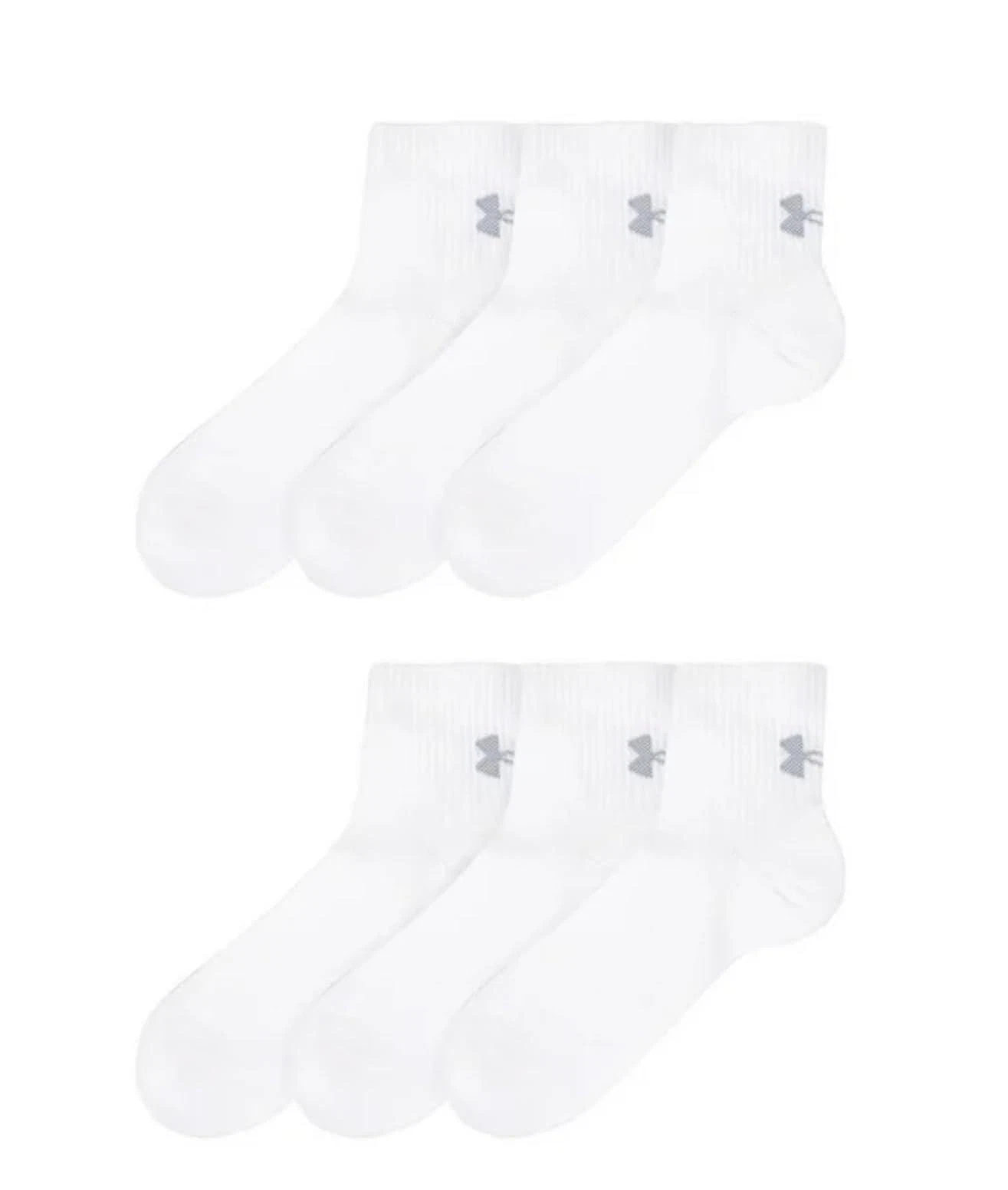 Under Armour UA Cotton Men's Quarter Socks, 6 Pairs, Medium, White