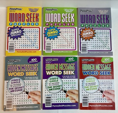 New Lot of 6 Penny Press Dell Mixed Word Seeks Search New Puzzle Books