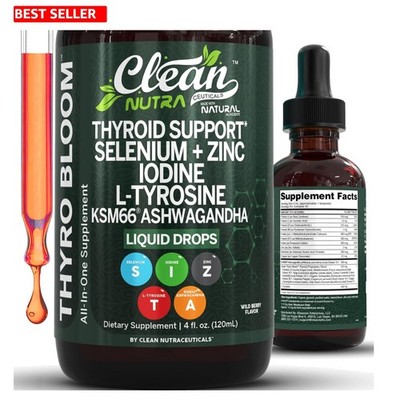 ThyroBloom Women's Thyroid Support Drops with Iodine, Ashwagandha & Zinc - 4oz