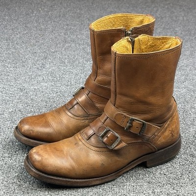 Frye Engineer Harness Boots Mens 7 D Brown Leather Double Buckle Zip Biker Moto