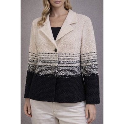St. John Knits Ombre Colorblock Wool Blend Jacket Cream Black Size 10 Made USA