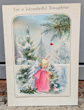 Vtg 1960's Angel Lamb Woodland Daughter Used Christmas Greeting Card (EB111229)