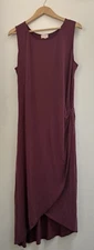 Love...Ady Women's Solid Burgundy Sheer Rayon Crewneck Sleeveless Maxi Dress L