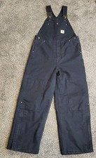 Carhartt Insulated Bib Overalls Boys 12 Black Canvas Quilt Lined Zip Ankle