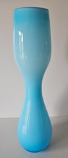 Vintage Ombre Ocean Blue Art Glass Vase Mid Century Modern 14  Tall Flower Vase