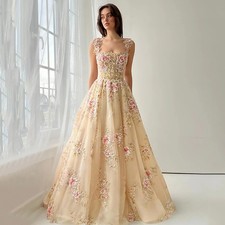 Evening Dress Detachable Straps Strapless Sleeveless Beading Lace Applique