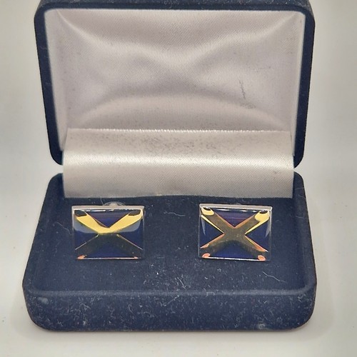 Vintage Scotland Saltire Flag Cufflinks Blue Enamel St Andrew’s Cross Badge
