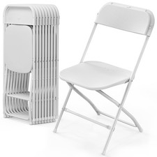 10 Pack White Plastic Folding Chair, Indoor Outdoor Portable Stackable