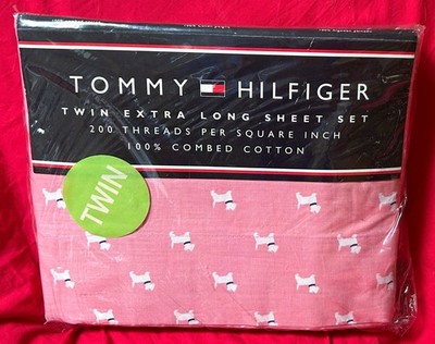 NEW~TWIN XL Sheet Set~Tommy Hilfiger pink PARK AVE SCOTTIE DOG puppy~100% cotton