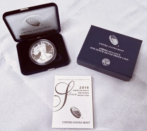 2018-S $1 Proof American Silver Eagle in Box w/ COA